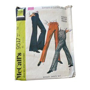 60s McCalls 9517 Misses Pants Sewing Pattern Size 25.5 Waist Bell Bottom CUT